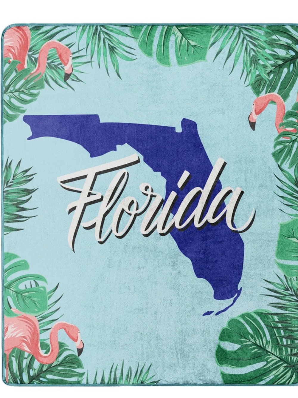 Florida Script Tropical Blanket Throw Blue & Pink Flamingo